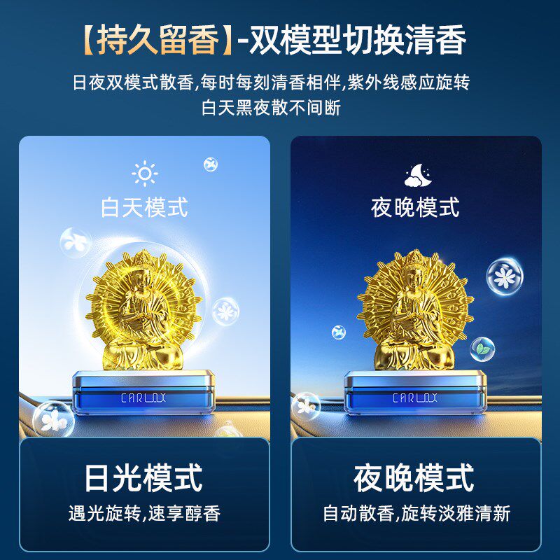 车载香薰汽车香水座持久淡香祛异味千手观音太阳能车内中控台摆件