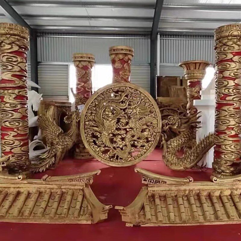 婚庆泡沫雕塑直销定制中式婚礼龙凤圆盘龙柱亭子婚礼舞台摆件装饰