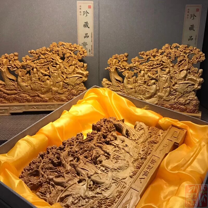 崖柏木雕八仙过海玄关中式摆件现代轻奢客厅家居古董架装饰工艺品
