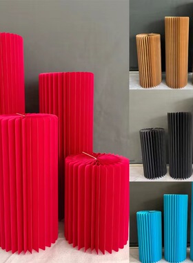 婚庆红色加密折柱甜品台摆件罗马柱路引圆柱立柱婚礼橱窗折纸装饰