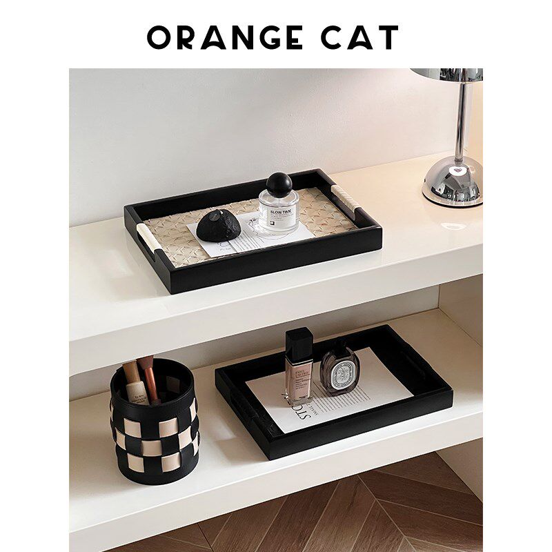 ORANGE CAT中古轻奢高档皮质香薰托盘玄关钥匙首饰收纳盘长方形