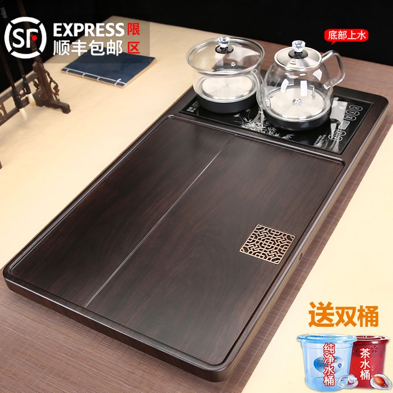 全自动茶盘茶具套装家用实木茶台茶海茶桌玻璃烧水壶底部上水一体