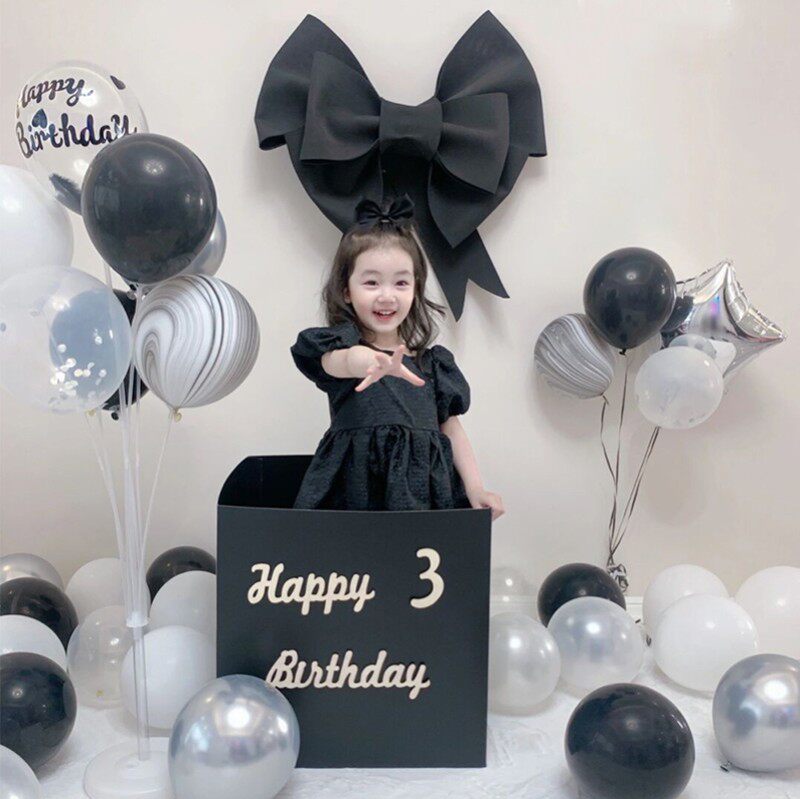 男女儿童宝宝周岁生日惊喜盒子黑色礼盒生日布置背景店铺装饰