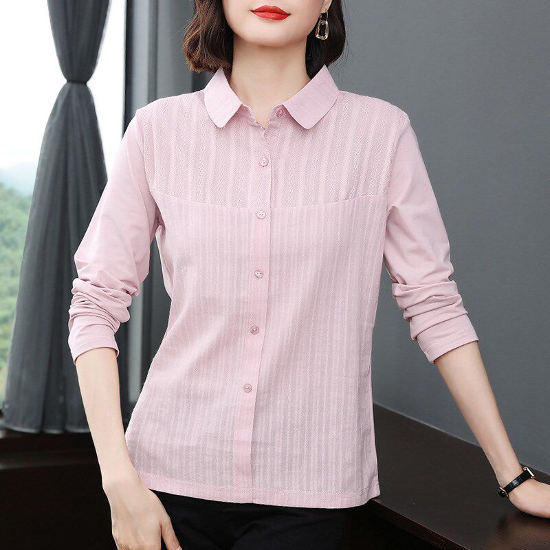 2024春秋装新款妈妈纯棉长袖t恤女中老年遮肚polo衬衫上衣打底衫