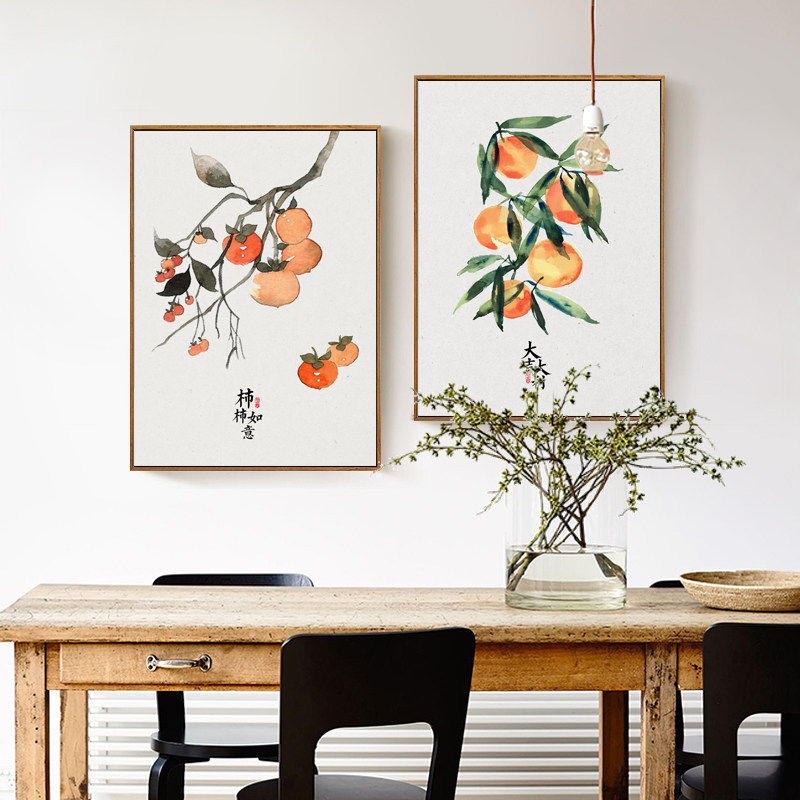 新中式餐厅装饰画清新水果饭厅墙壁挂画客厅玄关背景墙面装饰壁画