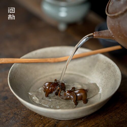 纯铜大象茶宠小摆件精品可养变色手把件茶桌创意装饰品搁置笔搁