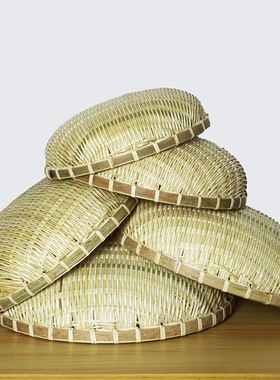 竹编碳化簸箕筲箕 浙江竹编制品 芥舟竹编收纳筐 厨房圆托盘