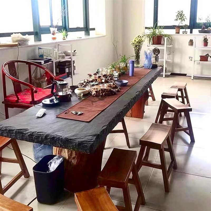 天然青石哑光茶台茶桌茶几庭院桌面阳台户外仿古黑色原石岩板台面