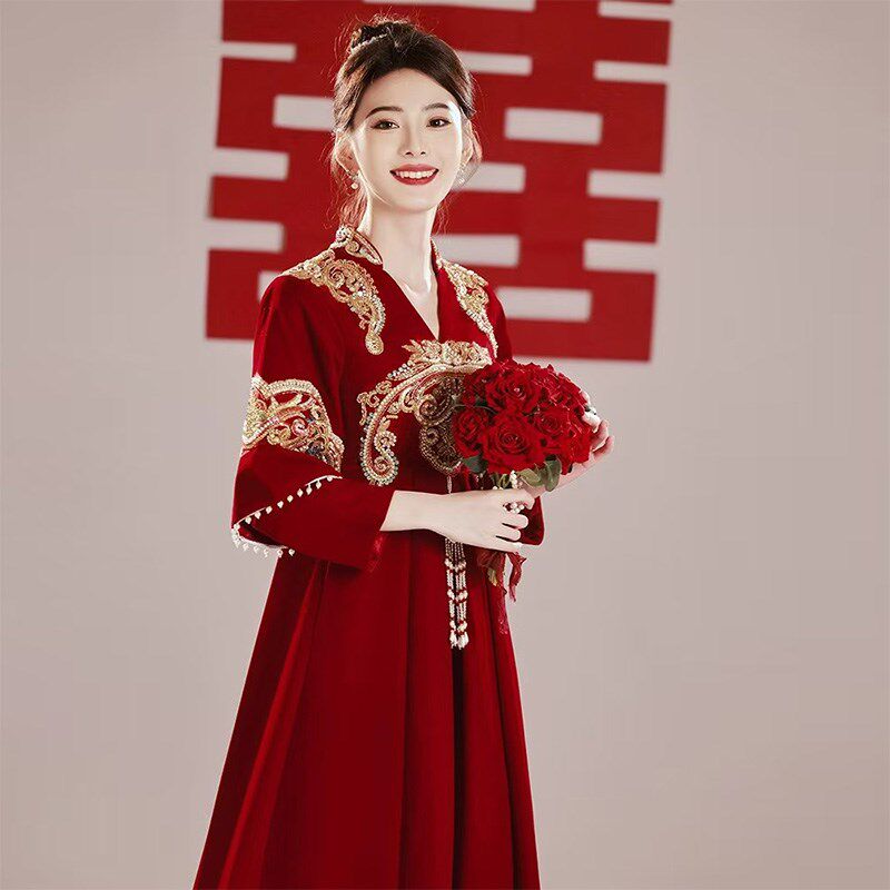 高级感大码胖mm孕妇中式婚礼敬酒服新娘高腰遮肚子结婚礼服秀禾服