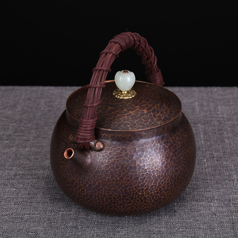 1L纯手工铜壶一张铜纯铜烧水壶一体嘴紫铜功夫茶煮茶器传统工艺