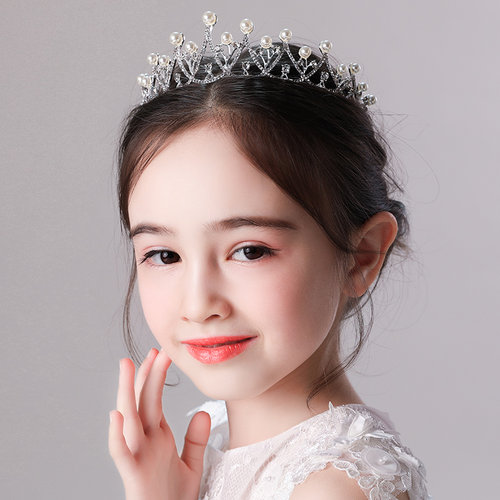 儿童皇冠头饰公主女童王冠生日节日演出圆形水晶发箍小孩主持发饰