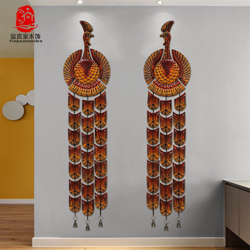 创意客厅实木墙面装饰品挂件墙上挂饰孔雀入户玄关电视背景墙墙饰