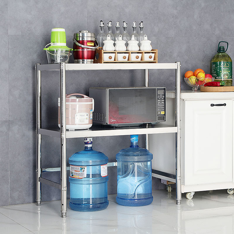 包邮不锈钢厨房置物架两层下空加固收纳整理储物微波炉烤箱锅架子