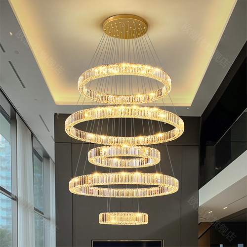 复式楼别墅客厅大吊灯轻奢水晶楼梯吊灯LOFT公寓中楼挑空客厅灯
