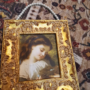 可可的画廊 金色复古法式美式小众珍珠挂画少女古典轻奢人物油画