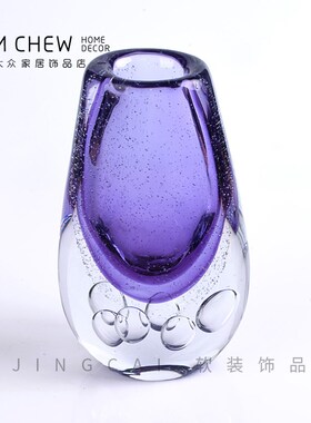 高端大气紫色琉璃水晶花瓶艺术创意花器样板间售楼酒店会议室摆件