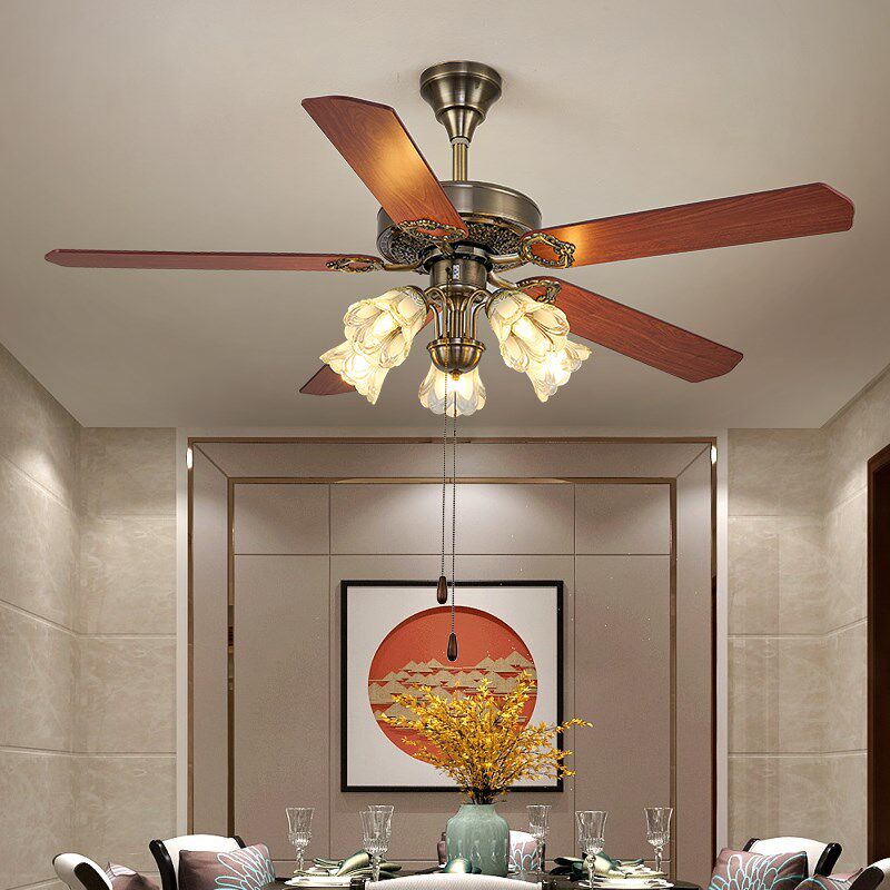 吊扇灯复古欧式带风扇吊灯静音客厅家用餐厅吊扇灯遥控简约风扇灯