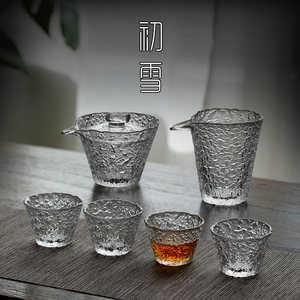 初雪玻璃功夫茶具套装办公室懒人盖碗公道杯日式茶碗锤纹茶杯高档