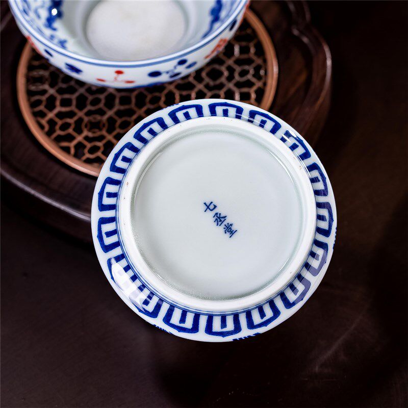 景德镇瓷器仿古青花瓷鱼藻纹茶漏中式风过滤器茶滤茶室家用茶具
