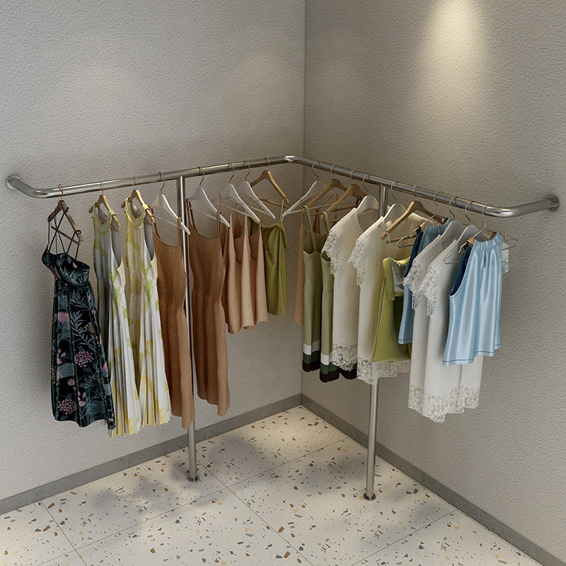 不锈钢服装店展示架落地挂衣杆陈列女童装专用壁挂上墙悬吊货架子