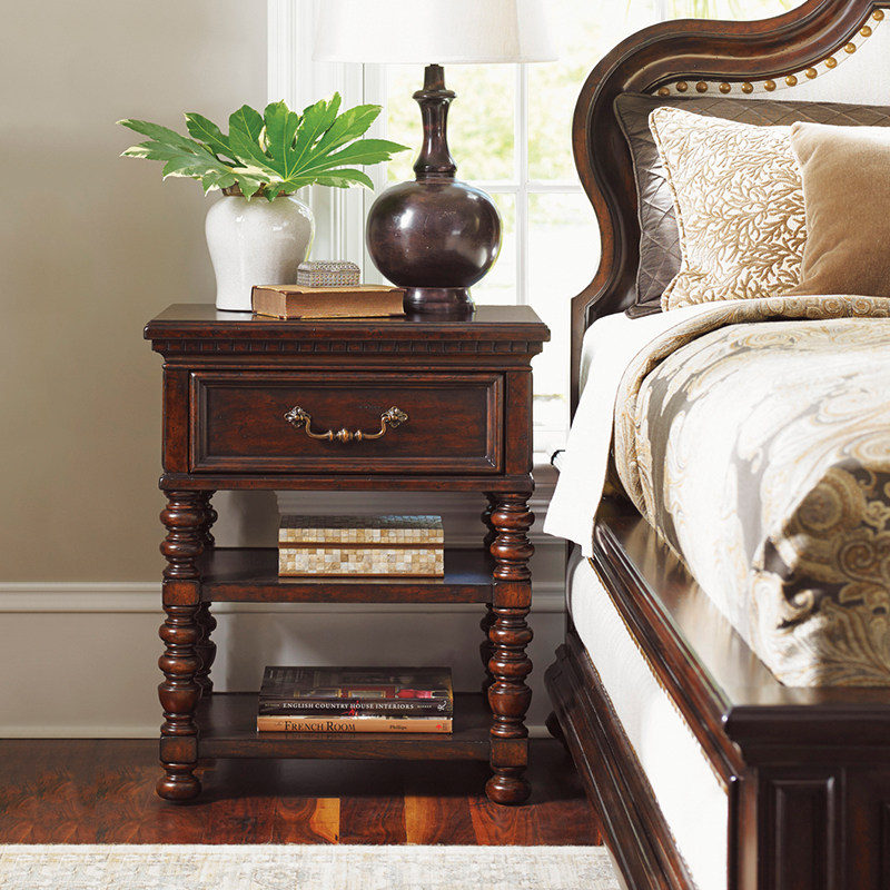 美式乡村仿古全实木单抽小户型床头柜欧式小茶桌小边几靠墙床边柜
