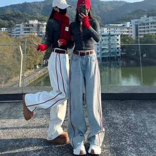 高腰显瘦拖地长裤 美式 宽松直筒弯刀裤 女春夏新款 子 复古阔腿牛仔裤