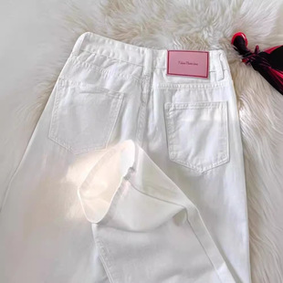 高腰宽松小个子显瘦拖地直筒长裤 白色窄版 新款 女夏季 子 阔腿牛仔裤