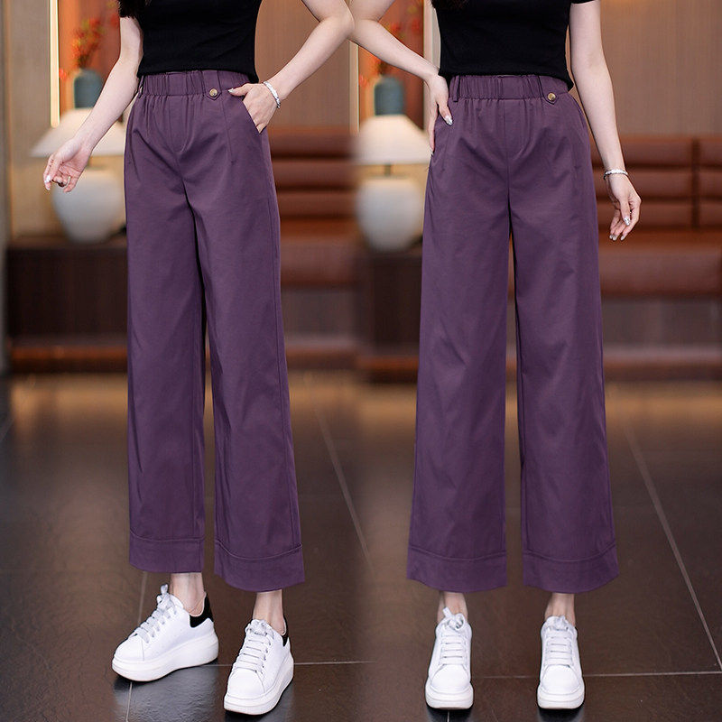 九分阔腿裤女2026夏季新款花苞松紧腰薄款显瘦直筒裤休闲橙色裤子