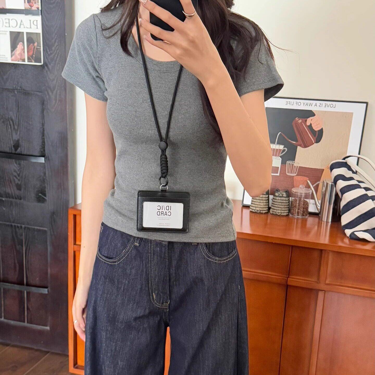 美式灰色U领短袖正肩T恤女2026新款夏季韩系体恤百搭修身显瘦上衣