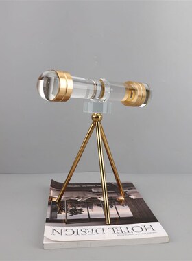 北欧轻奢创意水晶金属望远镜摆件样板间客厅桌面玄关家居装饰品