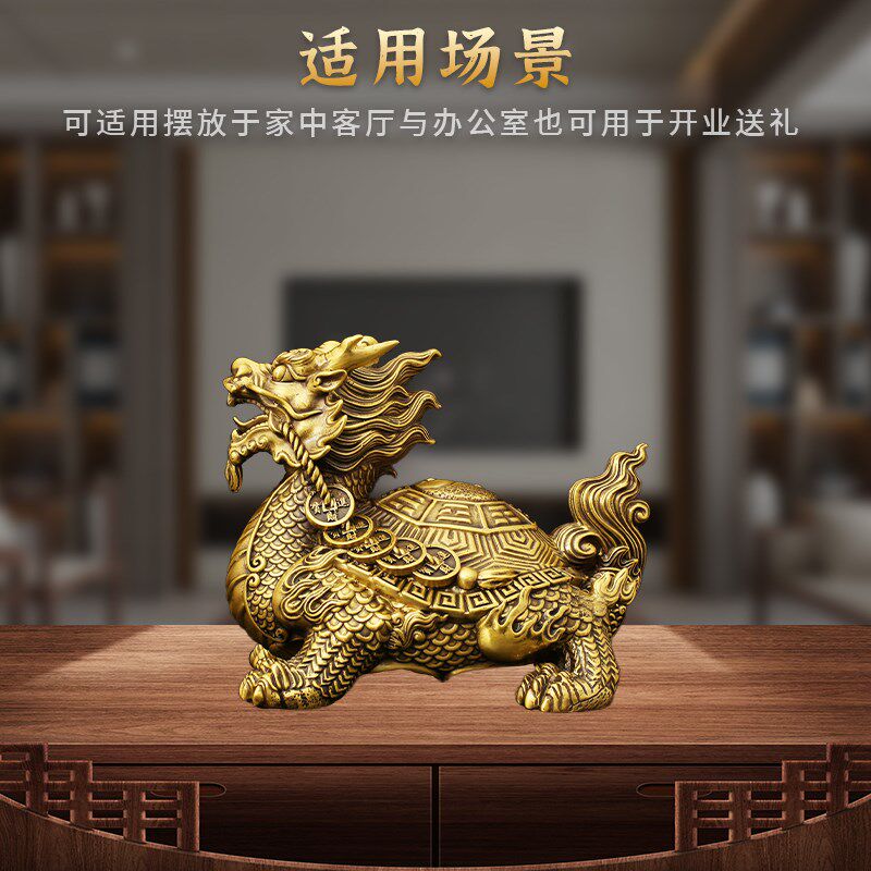 黄铜龙龟高端摆件纯铜招财霸下母子八卦开盖龙龟兽烟灰缸化解大号
