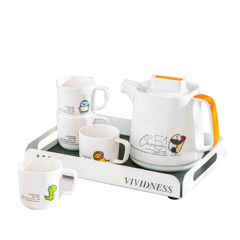 客厅茶具套装卡通水杯家用水具套新中式茶壶铁艺托盘乔迁送礼瓷器
