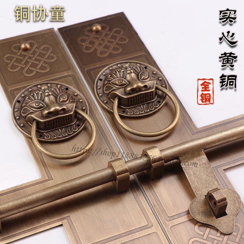中式仿古纯铜插销门栓木门窗锁搭扣老式大门庭院门闩黄铜复古挂锁