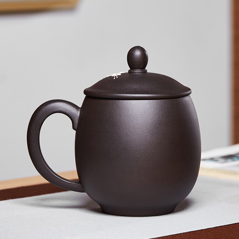 宜兴遇热变色紫砂杯梅花办公盖杯男女大容量带把泡茶杯子陶瓷茶具