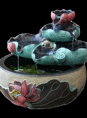 户外荷花流水摆件循环水中式室内玄关鱼池造景入户花园阳台小鱼缸