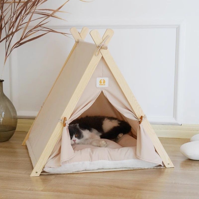 猫窝狗窝宠物帐篷四季通用保暖宠物窝封闭式实木猫产房狗床可拆洗