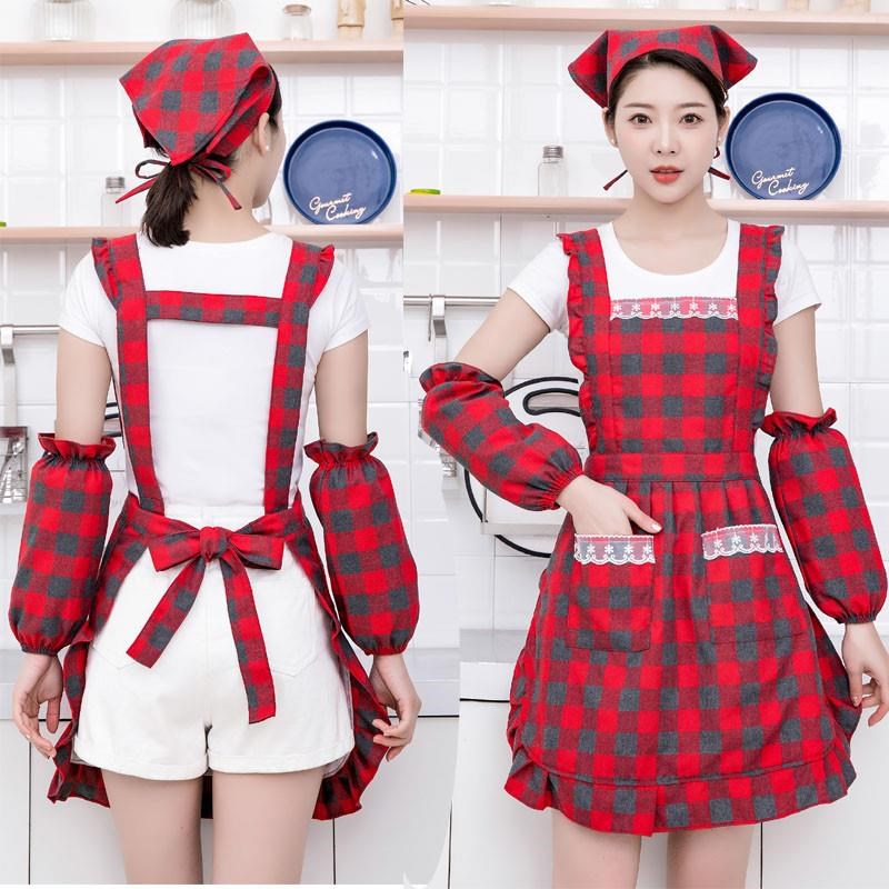 韩式围裙袖套两件套防水四防水双层女家用厨房做饭工作服网红罩衣