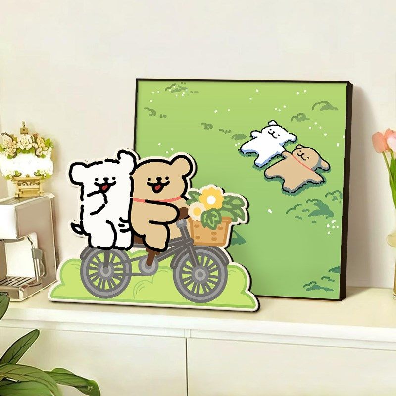 线条小狗儿童房布置装饰品卧室房间客厅挂画电视柜玄关装饰画摆件