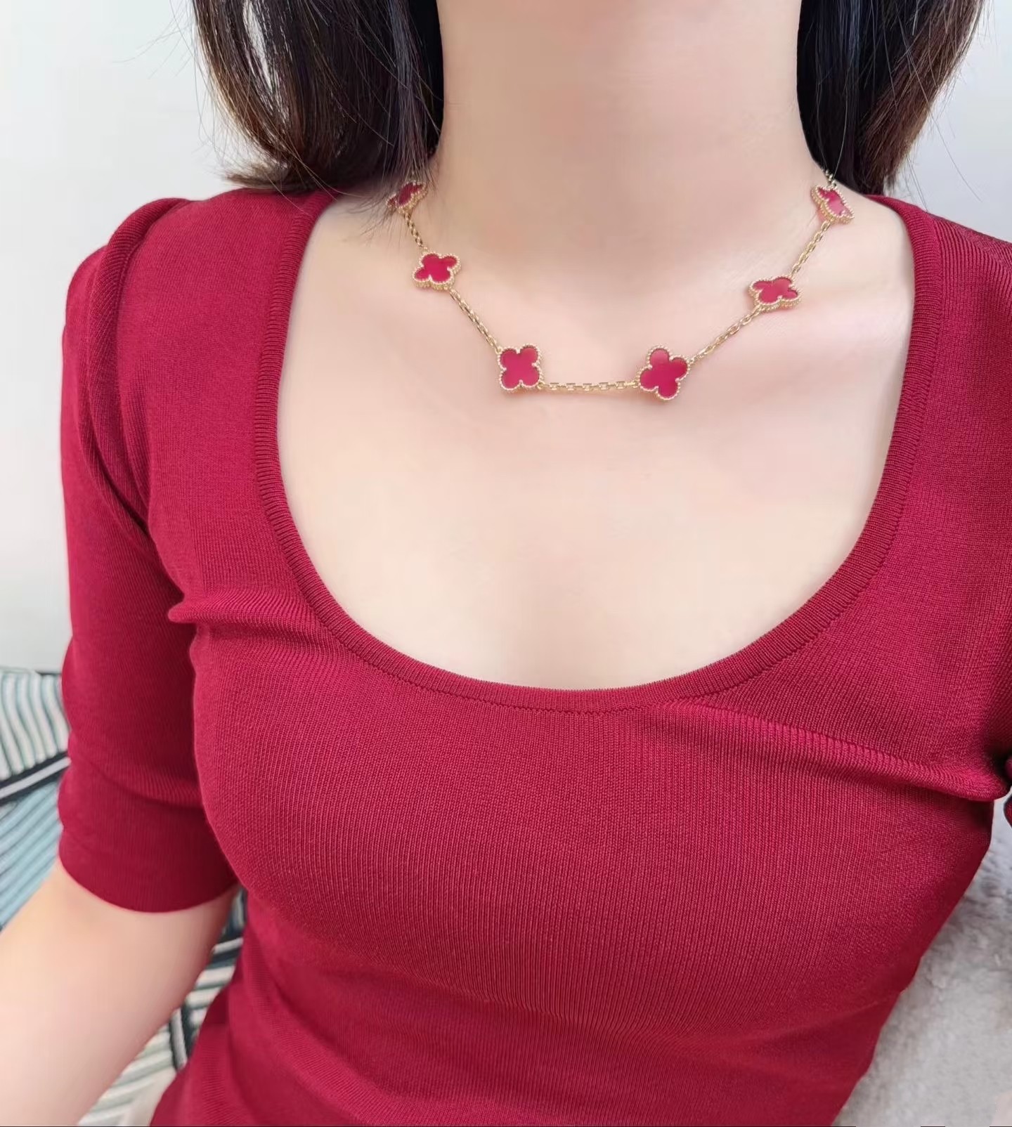 幸运草耳钉女925纯银镀18K金耳拍女幸运草耳环气质百搭不掉色