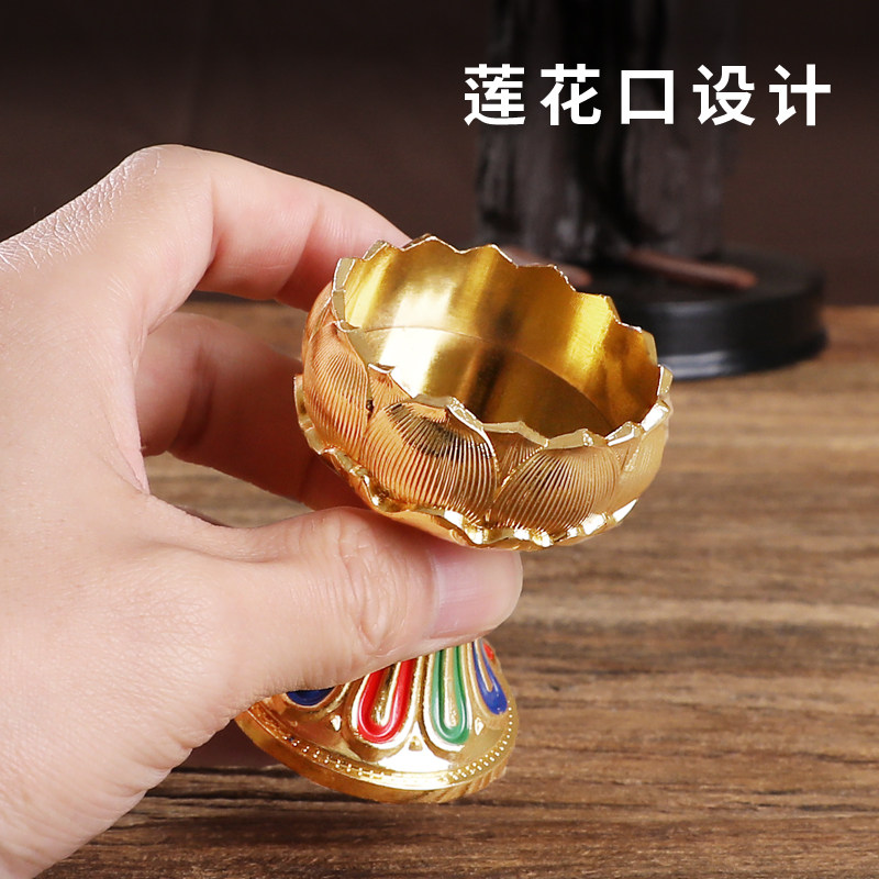 莲花金色供灯蜡烛台架加厚供奉灯架长明灯高脚酥油灯座多功能一对