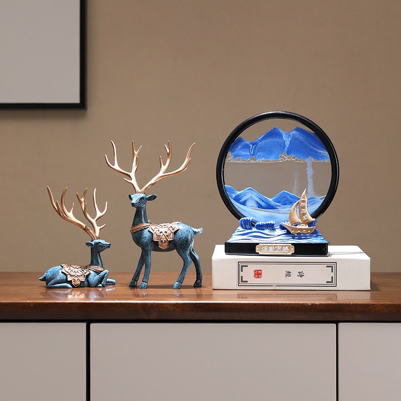 3D流沙画摆件客厅新中式麋鹿电视柜玄关酒柜装饰品新房子乔迁礼物