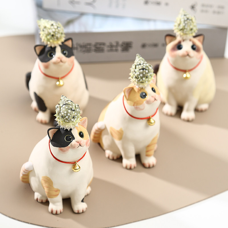 陶瓷手作创意可爱萌河豚猫咪周边家居办公桌面小摆件女生节日礼物