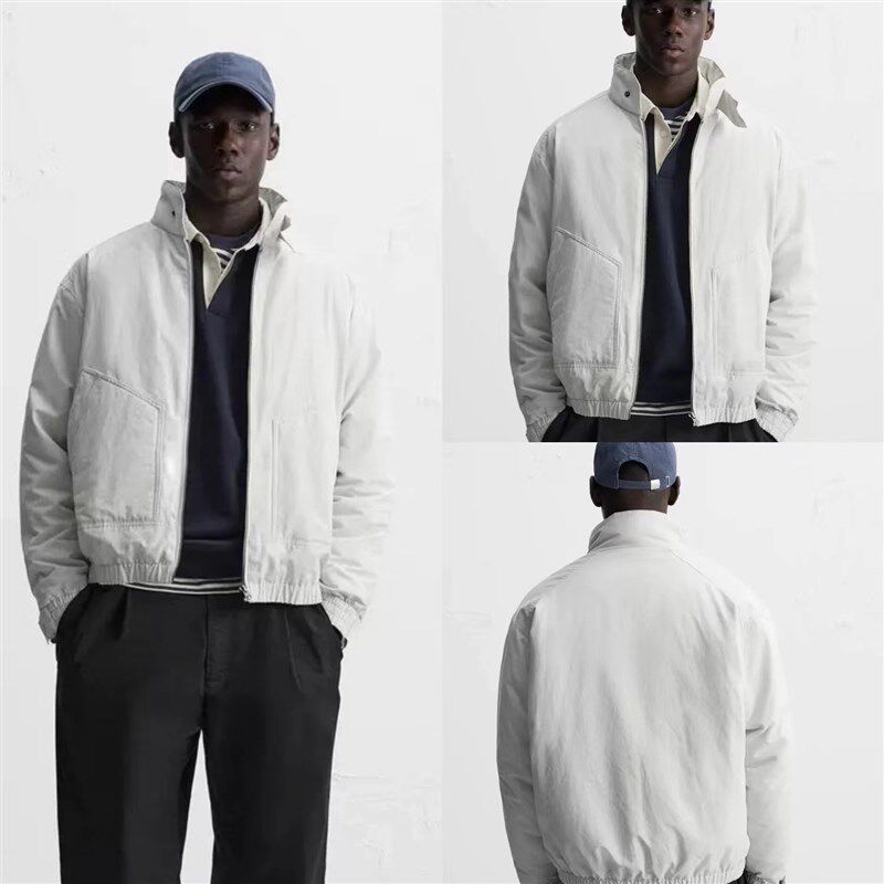 2024秋冬新品男装白色科技面料棉服拉链长袖夹克外套棉衣 8281326