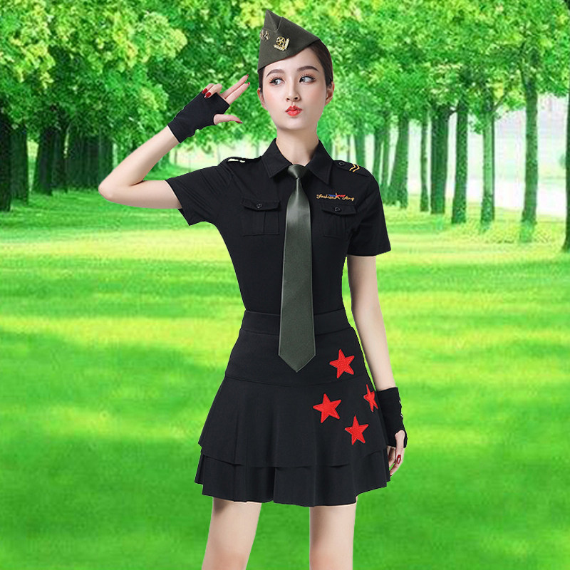水兵舞服装女广场舞套装舞蹈演出服短袖T恤短裙子2022新款两件套