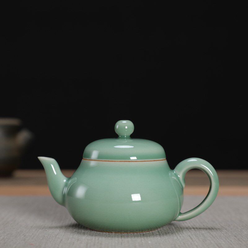 青瓷 吴国峰全手工弟窑梅子青茶壶小号功夫茶具中式陶瓷单壶 陶瓷