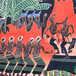 佤族欢歌云南风情特色装饰画手工蜡染画火把节餐厅酒吧背景布艺画