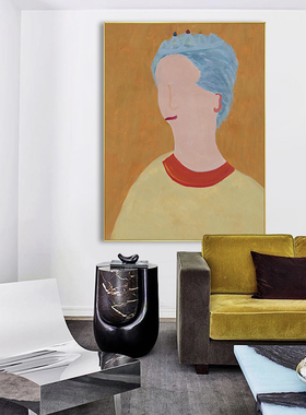 忘记画眼睛了个性趣味人物装饰画客厅大幅橙色系高端艺术挂画
