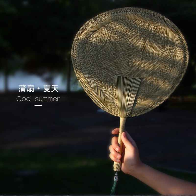 儿童蒲扇老式夏季婴儿扇子纯手工灯芯草编织扇中式流苏扇