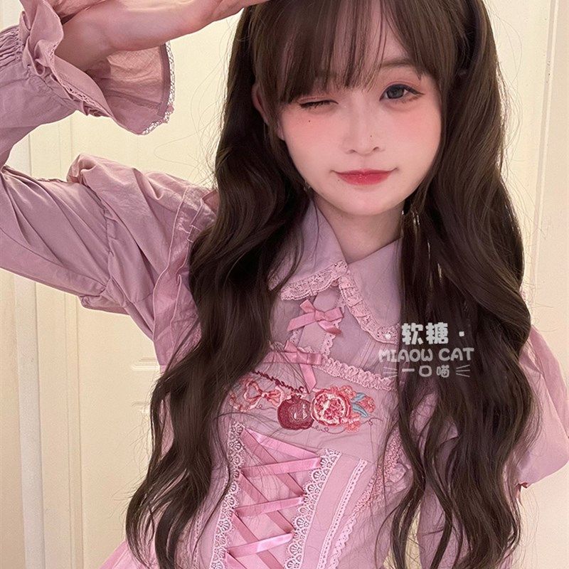 一口喵假发女日常网红逼真齐刘海长卷发新款可爱全头套式【软糖】