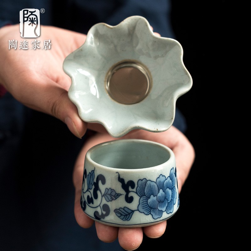 陶迷青花瓷茶漏缠枝莲复古茶滤网功夫茶具套装配件家用茶叶过滤器
